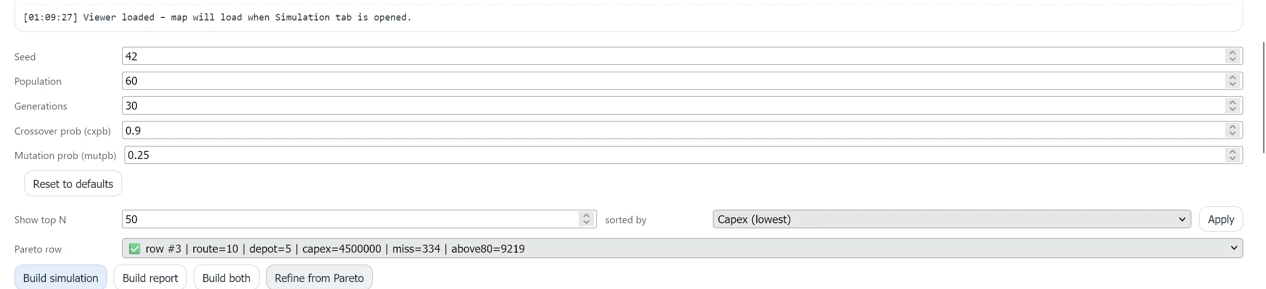 Aggregated data tables for simulation results